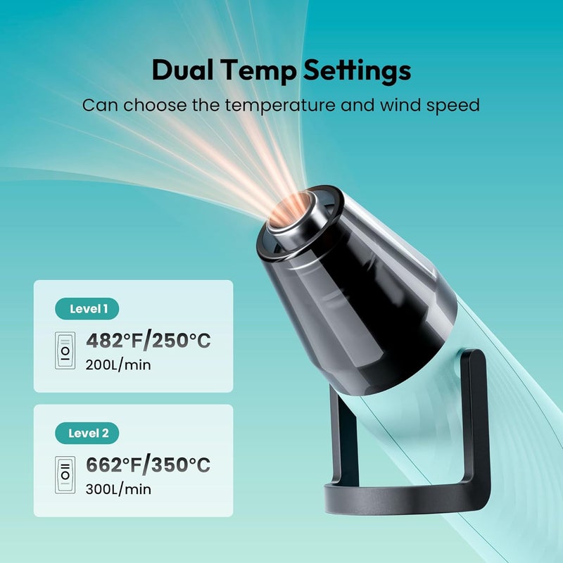 Resiners Heat Gun for Resin, 350W Fast Heating Dual Temp Heat Gun (482°F~662°F) with 3 Nozzles & 3 Silicone Covers, 4.9Ft Long Heat Gun for Bubble Remove,Vinyl Shrink Wrap,Candle Making,Epoxy Resin - Image 3